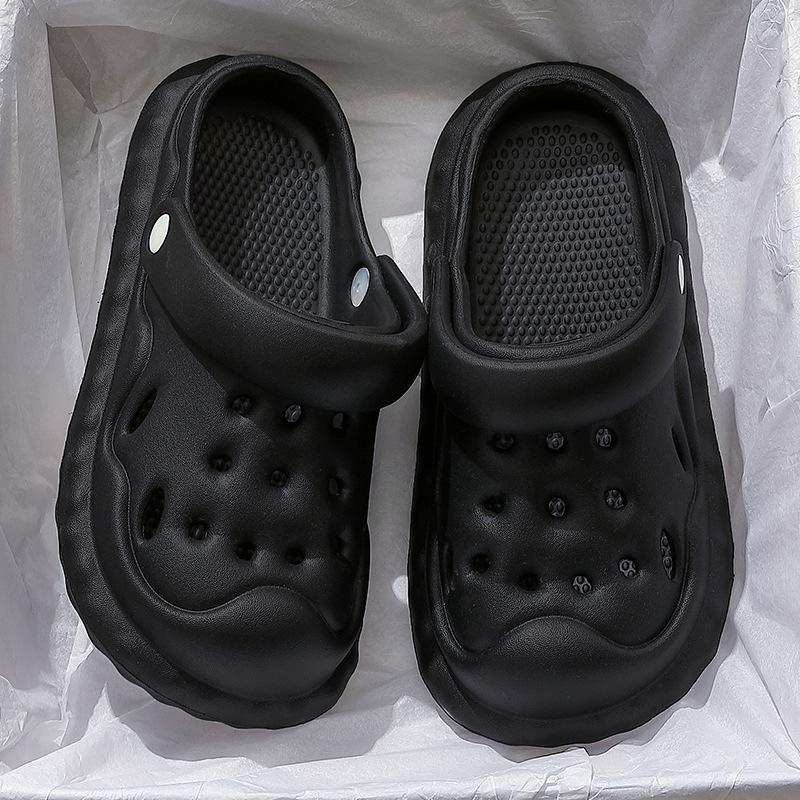 

Женские летние шлепанцы на толстой подошве с отверстиями, для улицы, новинка 2025 года, нескользящие, для пляжа, с закрытым носком, увеличивающие рост, крутые женские шлепанцы 40-41