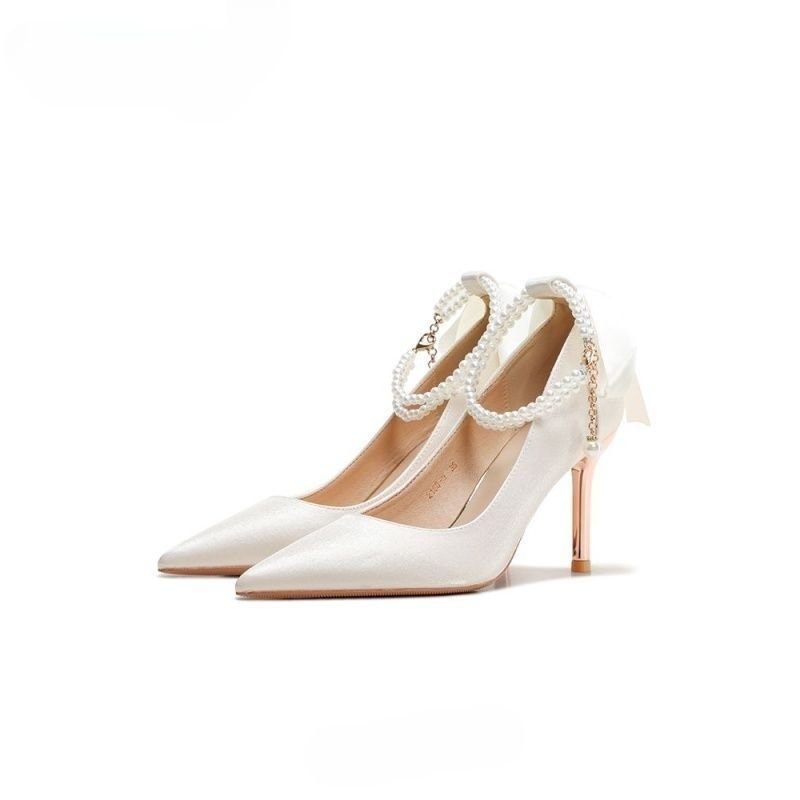White high heels women's French temperament wedding shoes main wedding dress bridal shoes versatile daily wear engagement dress shoes
