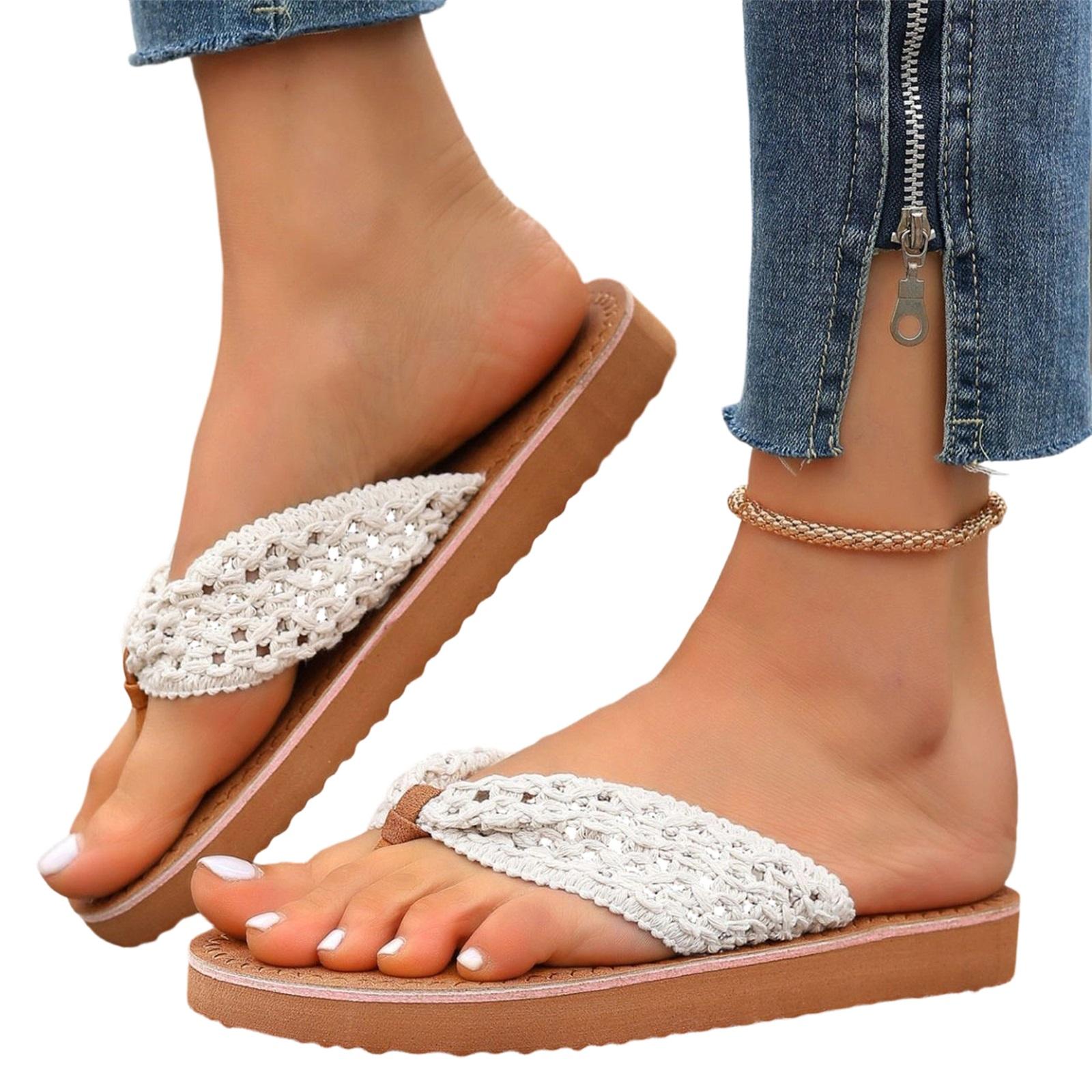 Women s Fashionable Casual Plus-Size Round-Toe Mesh Flip-Flops 36 бежевый