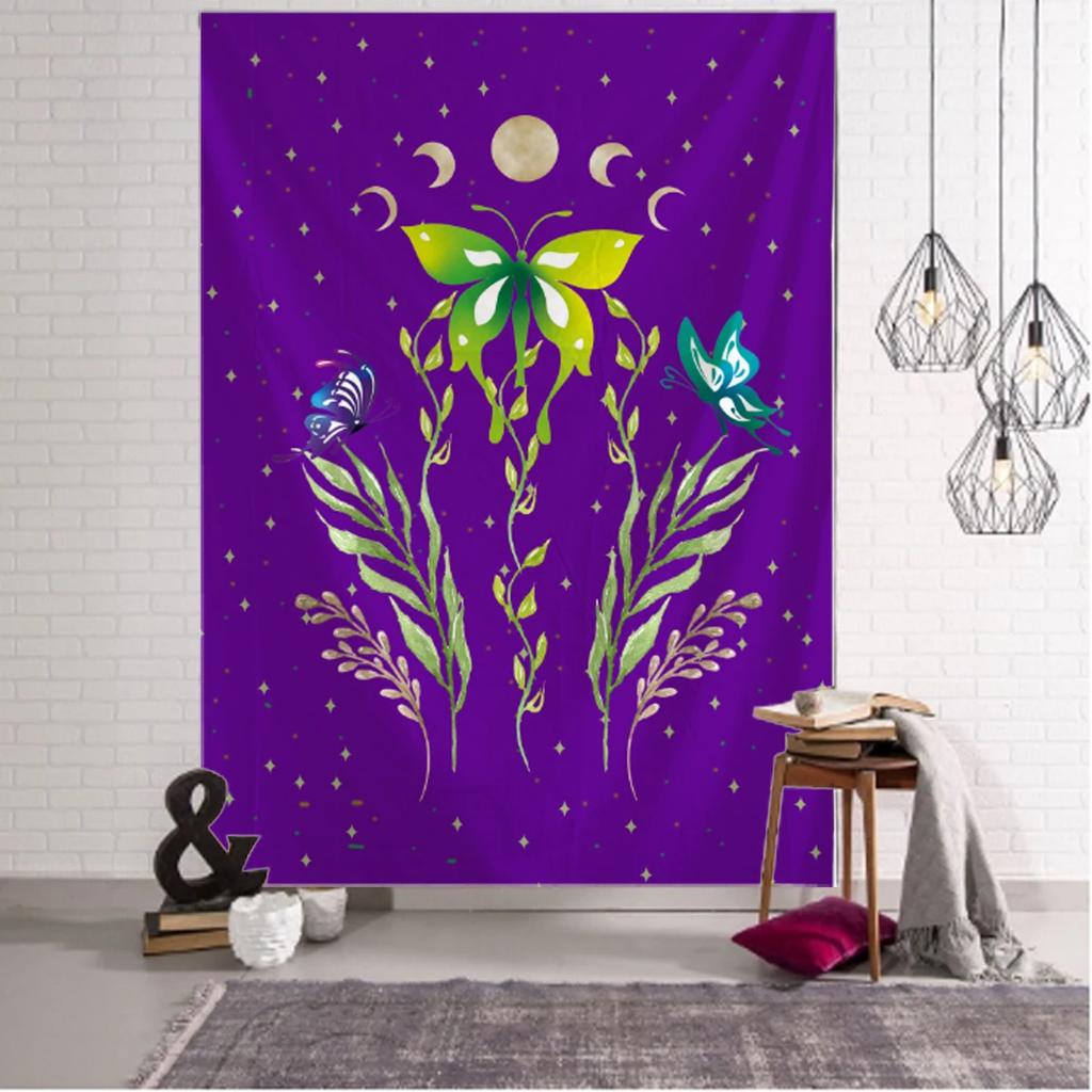 Sun and Moon Tapestry Art Decor Hanging for Home Bedroom Living Room Decoration Sun Moon Butterfly Flowers Pattern Tapestry