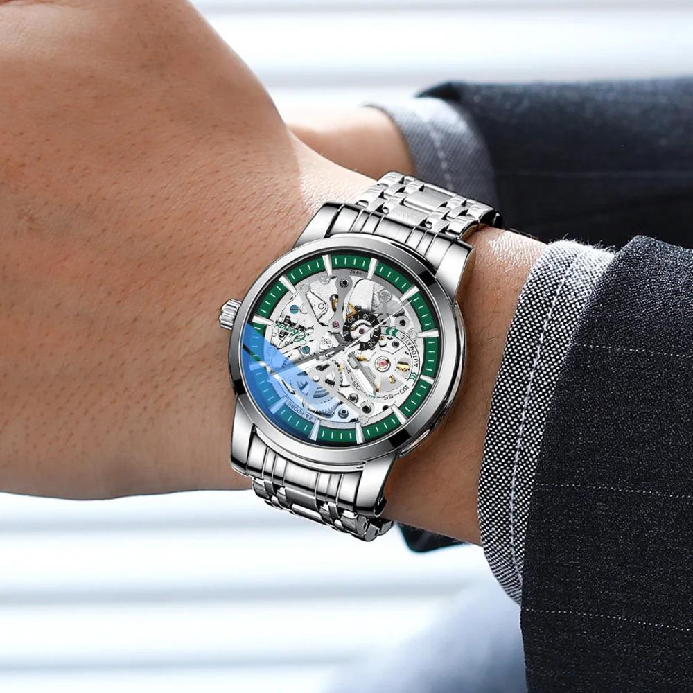 Chenxi Men's Automatic Mechanical Watches Business Waterproof Luminous Watch Men Stainless Steel Skeleton Wristwatch