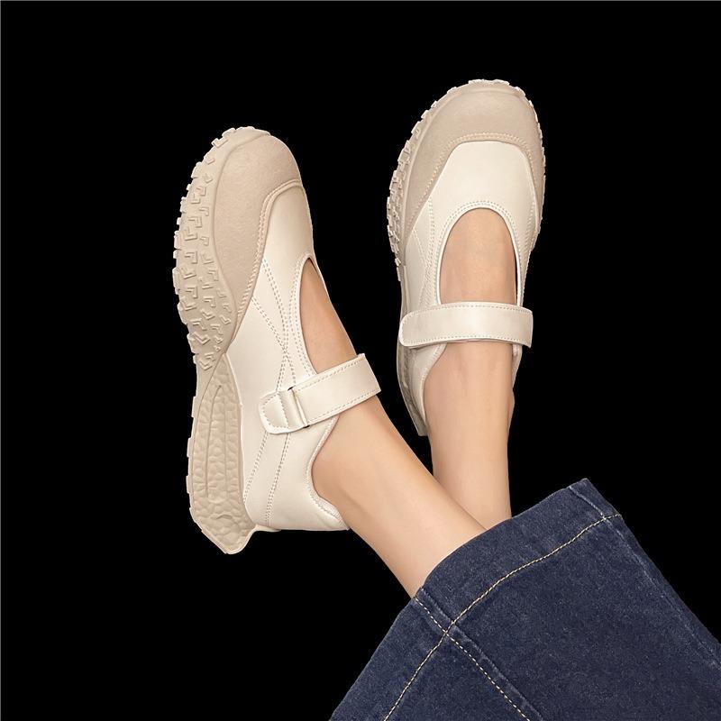 Summer New Velcro Breathable Versatile Casual Board Shoes Shallow Mouth Single Shoes Daily Temperament Mary Jane Shoes Women