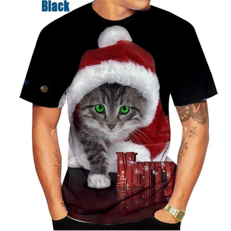 Weihnachtskatze Frohe Weihnachten!!! Männer/Frauen Weihnachten 3D T-shirt Unisex Persönlichkeit Kurzarm Tops