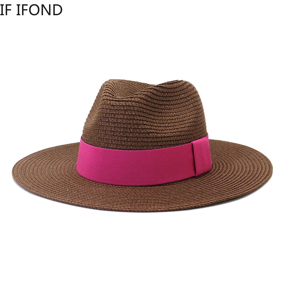 2022 New Summer Straw Sun Hat For Women Fashion Wide Side Panama Cap Outdoor Beach Holiday Jazz Fedora Hat 60CM