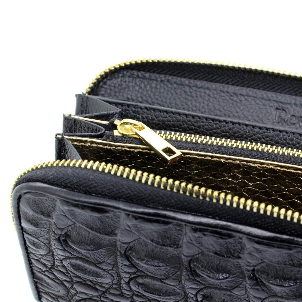 [Revetta] Crocodile Leather Long Wallet, Gold Python Lining, Men's Genuine Leather, Black, Single Piece Leather, Matte Finish [168crw-a]