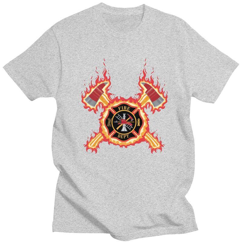 Custom Male Firefighter Cross T Shirts ShortSleeve Cotton Tshirt Leisure Fire Rescue Fireman Tee Loose Fit Clothing
