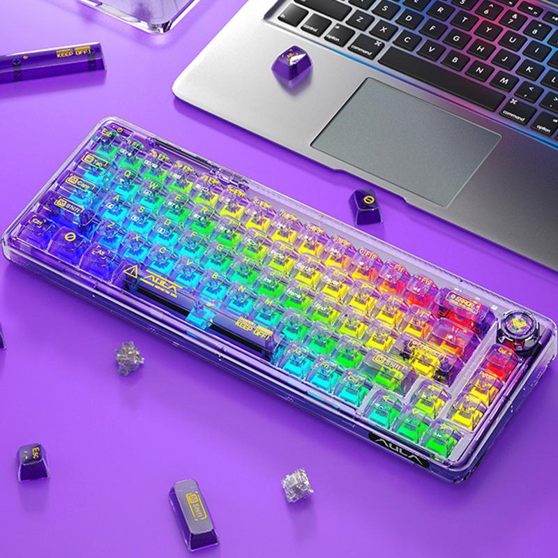 AULA Wolf Spider F68 Transparent Bluetooth Wireless Mechanical Keyboard, Three-Mode, Hot-Swappable Ice Soul Switches