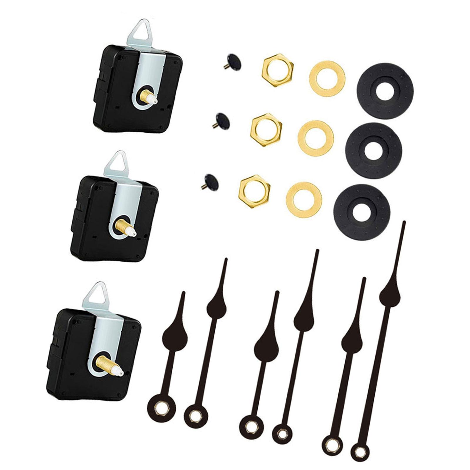 

3 шт. Длина вала 12/18/23,5 мм, бесшумные кварцевые часовые механизмы, комплекты с 3 разными парами стрелок для настенных часов на заказ