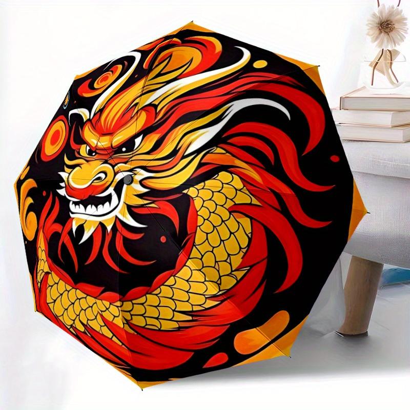 1pc Dragon Pattern Automatic Open/Close Umbrella, Umbrella with Cartoon Design, Portable Compact Umbrella for Men & Women, Good Holiday Gift