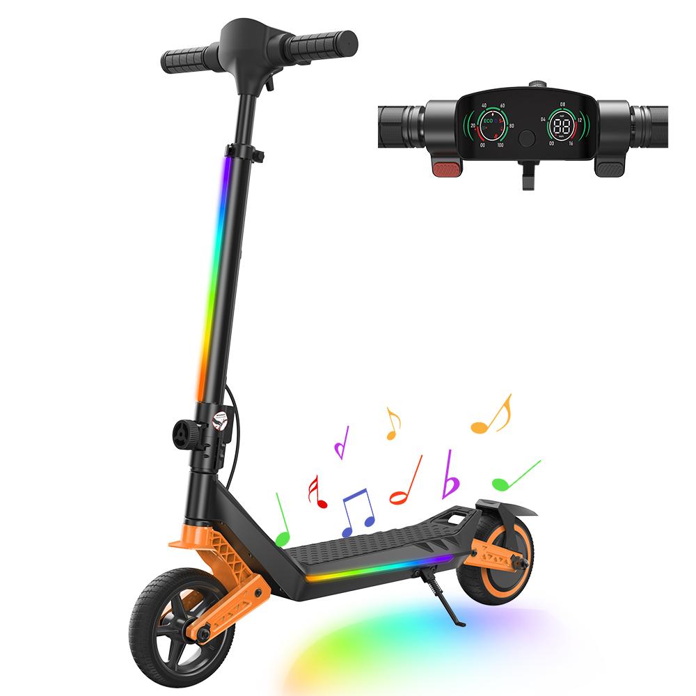 K6 Kids Electric Scooter 150W 2.6Ah 6.5'' Solid Tires Bluetooth Speaker LED Lights Foldable & Height Adjustable 16KM/H Max Speed 7-9KM Range for kids