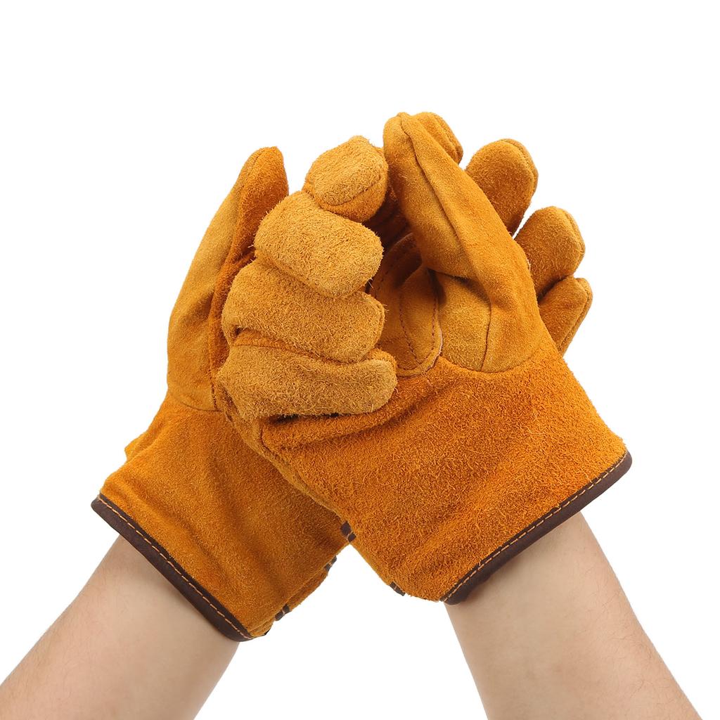 Heat Resistant Gloves Calf Leather Polyester Hand   BBQ Grill Oven Mitts Short Type