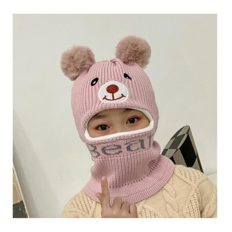 Children's Hats, Masks, Scarves, Integrated Boys and Girls Cotton Hats, Winter Piled Thickened Warm Wool Hats, Knitted Hats