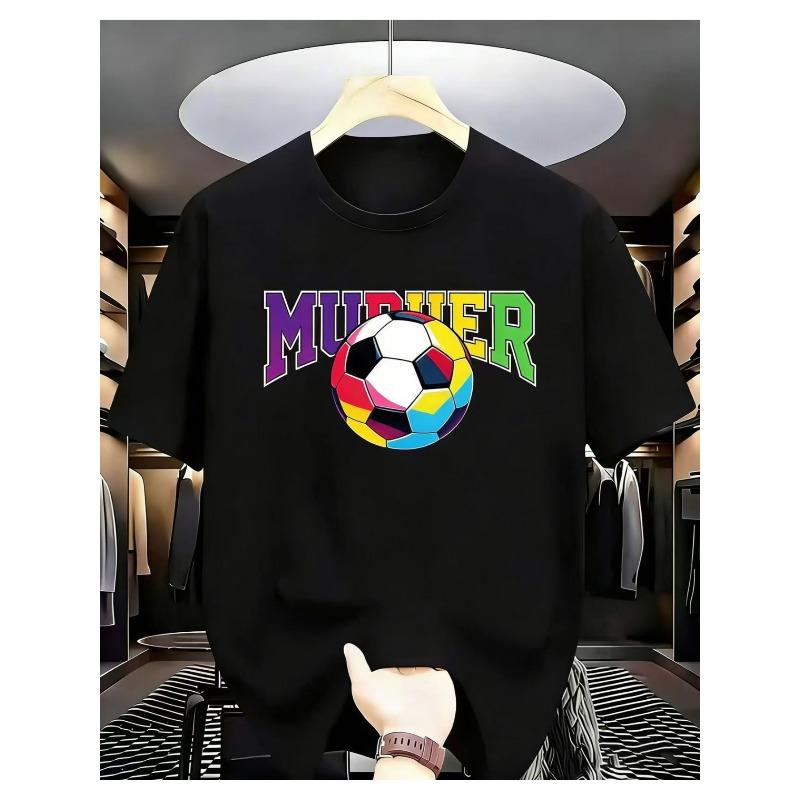 

European Size Hot Fashion Men S Trendy T-Shirt, Creative Football Print Theme, Holiday Gift, Easy Fashion Trendy Print, Comfortable And Breathable 4XL чорний