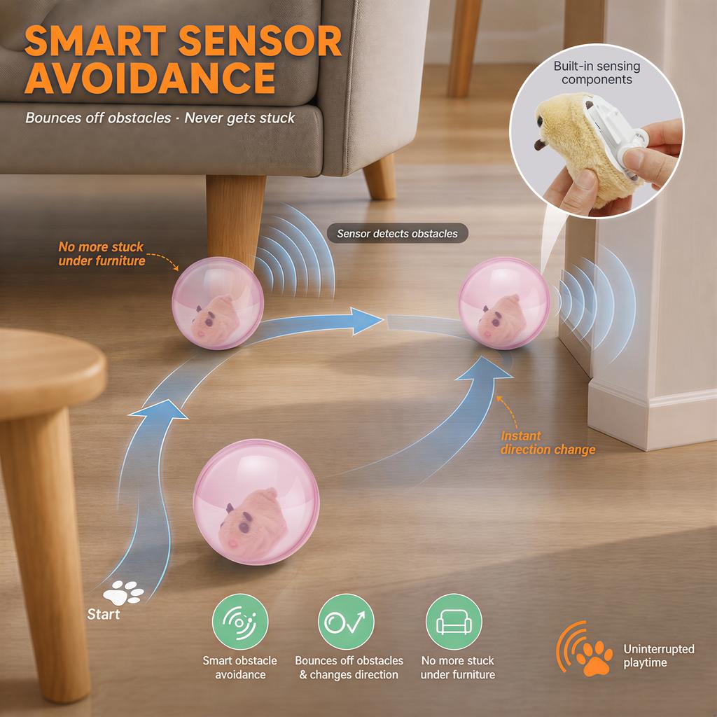 2 Pcs Interactive Cat Rolling Ball Toy Smart Obstacle Avoiding Steering Cat Toy Built In Plush Doll Drive Mechanism Pet Supplies