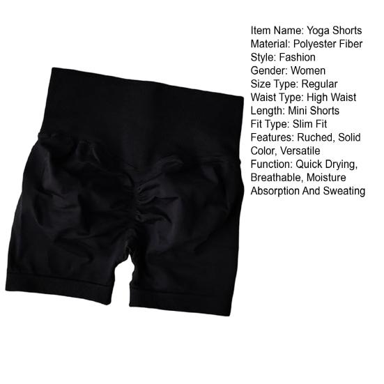 Høy midje Yoga Sportsshorts Ensfarget Slankende Løpeshorts Ensfarget Rynkete Hoftehevende Shorts