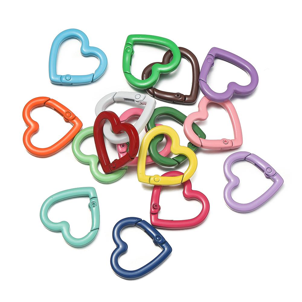 5pcs Metal Heart Spring Clasp Openable Love Shape Carabiner Keychain Clips Hook Dog Chain DIY Jewelry Buckles Connector