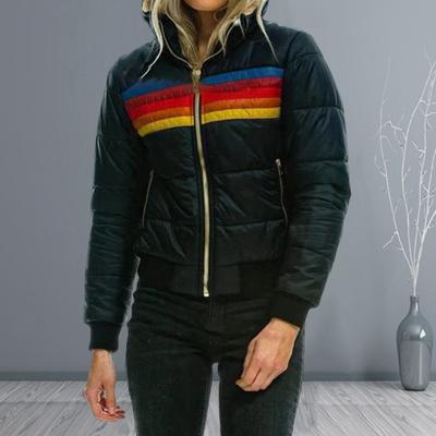 Winter-Baumwollmantel mit Taschen Coloblock Reißverschluss Kapuze gepolstert Winddicht Cardigan