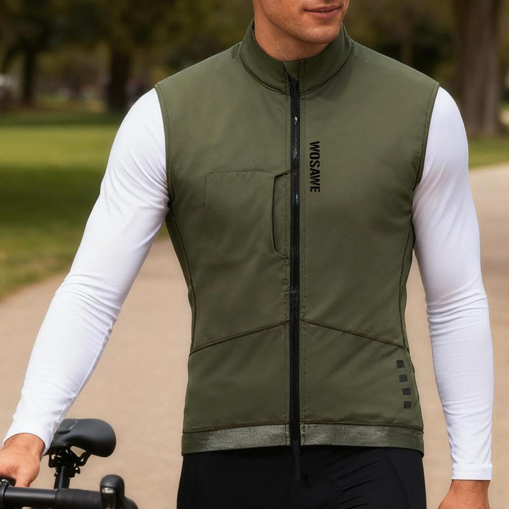 WOSAWE Autumn Winter Men Cycling Vest Windproof Thermal Fleece Reflective Sleeveless Warm Coat Road Bicycle Gilet