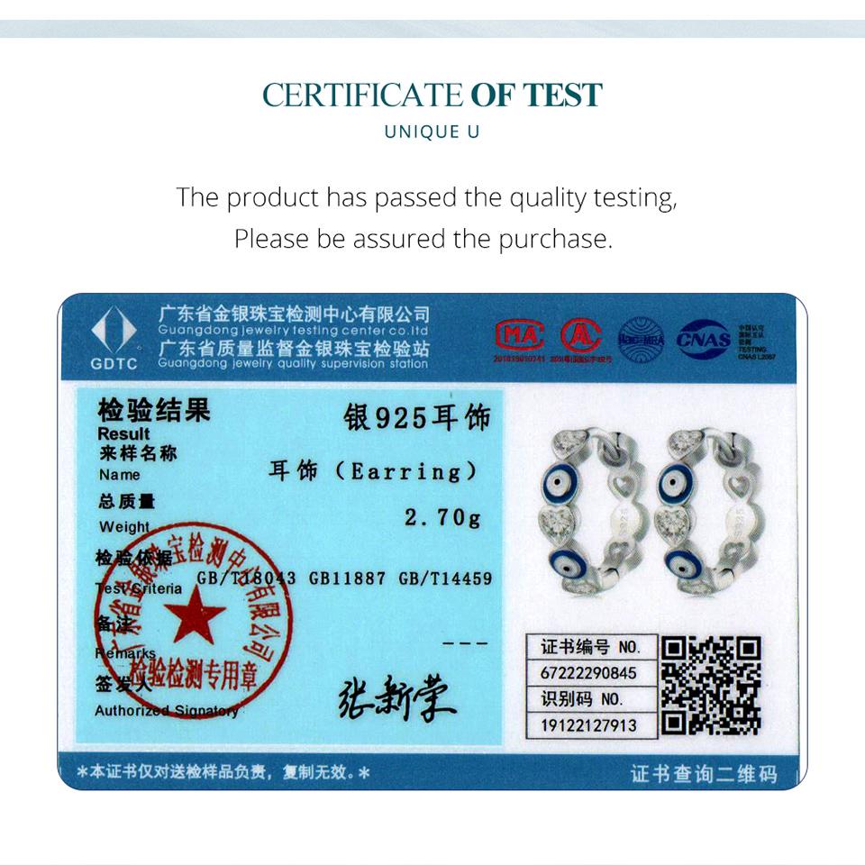 BAMOER 925 Sterling Silver Blue Evil Eye Ear Buckles Heart-shaped Zircon Hoop Earrings for Women Gift Fine Jewelry