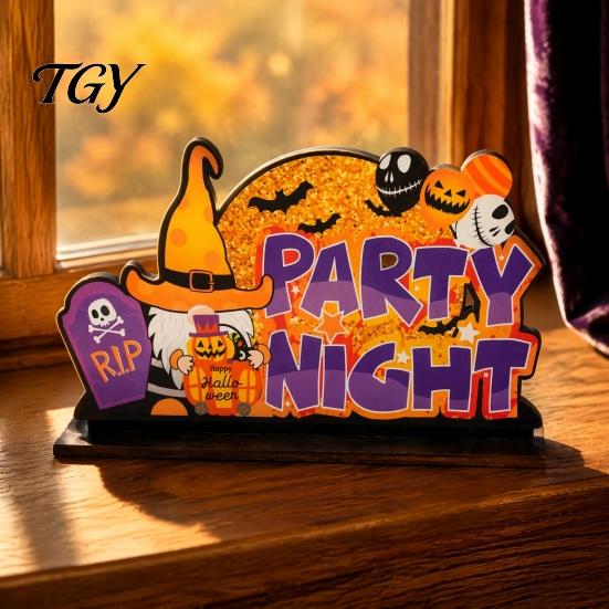 Indoor Autumn Seasonal Decor Halloween Tabletop Signs, Pumpkin Ghost Gnome Wood Centerpiece Blocks, Spooky Decorative Crafts for Fall Party