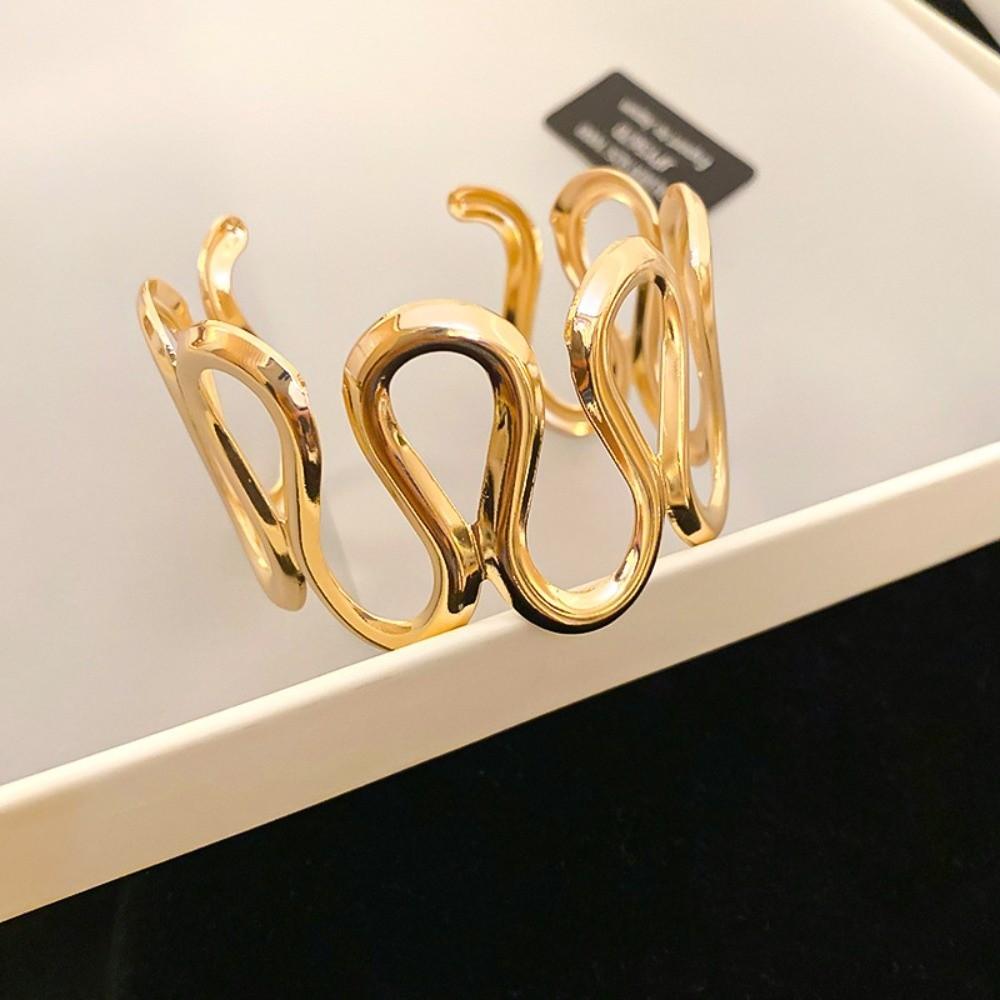 Wave Opening Zinc Zinc Alloy Wide Opening Bangle S/Round Shape Retro Hand Ring Irregular Wide Bracelet Gift