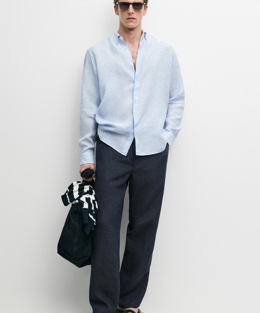 Masimodutti 100% Linen Regular Fit Pinstripe Shirt