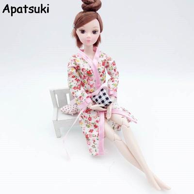Kids Toy Pink Flower Clothes For Barbie Dolls 1/6 Pajama Costume Sleepwear Bathrobe For 1:6 BJD Dollhouse Doll Accessories