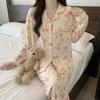 Imitation cotton ins style bow pajamas women's spring new fashion lazy long-sleeved loungewear two-piece set