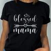 T Shirt for Women Mom Life Print Tshirt Short Sleeve Crew Neck Casual Top Mom Quotes Women Tshirt Blessed Mama Womens Clothing