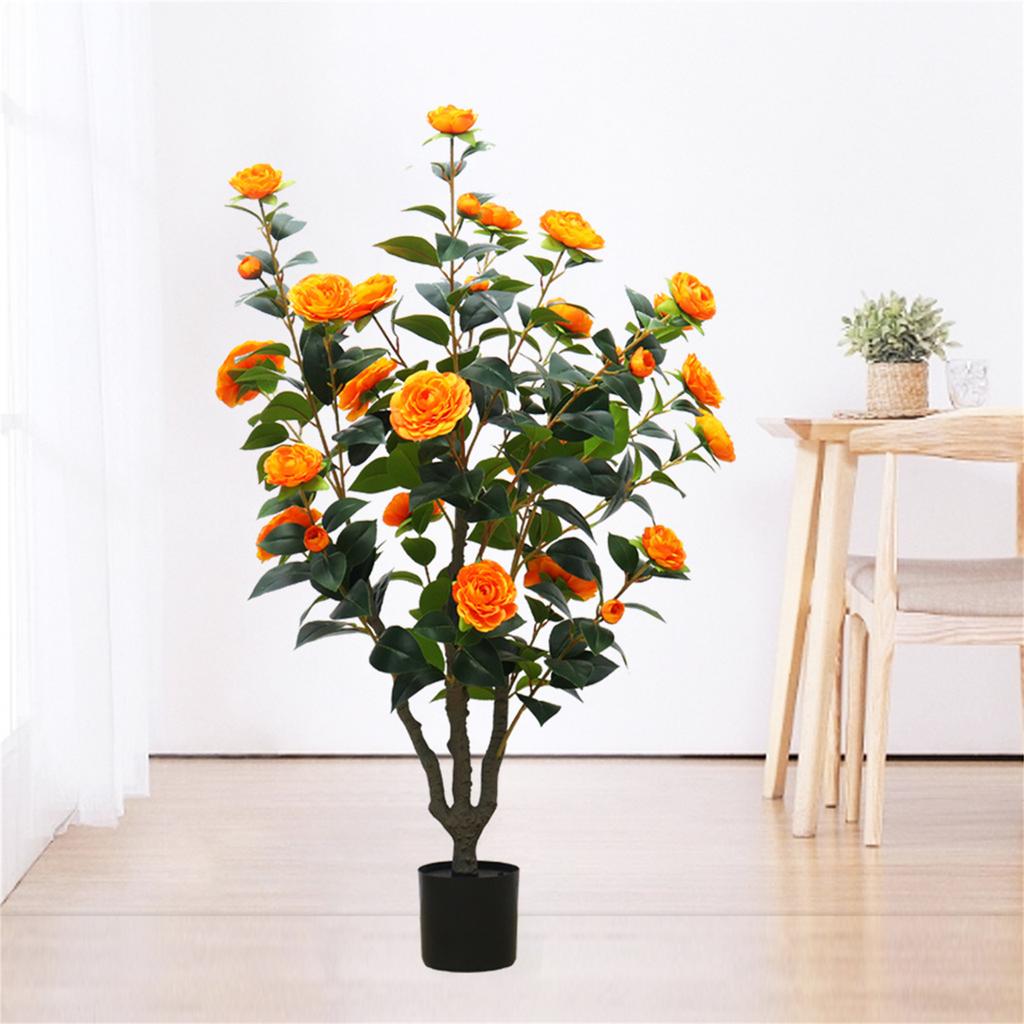3 28 Feet Camellia Artificial Plants Planter Realistic Faux Floral Plant Blooming