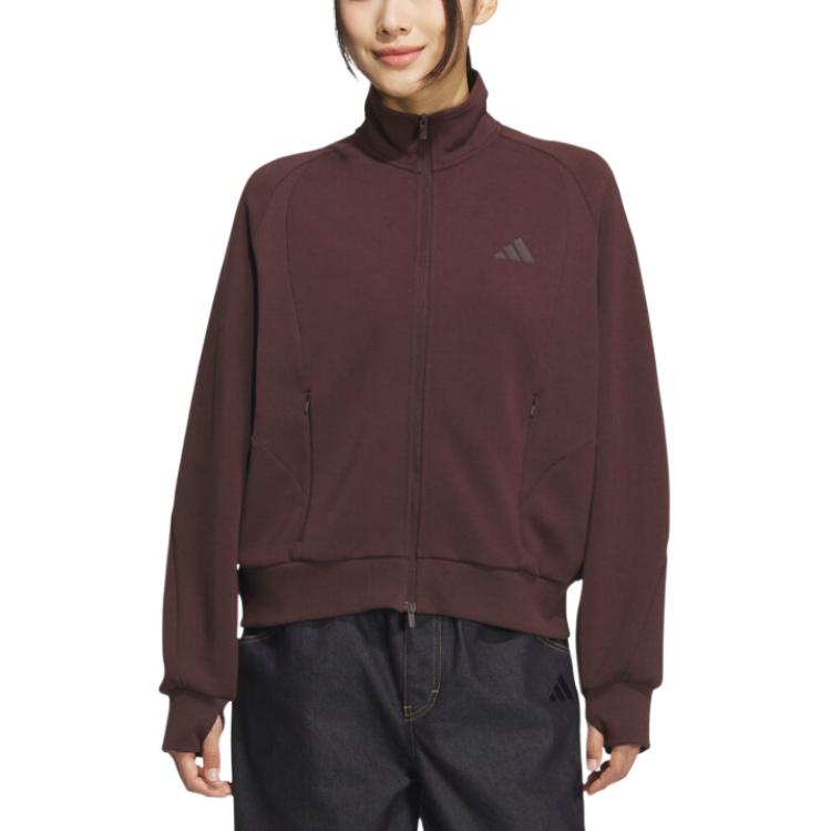 Adidas Womens Loose Jacket Comfortable Stand Collar Long Sleeve Women Jacket Deep-Red KF2543