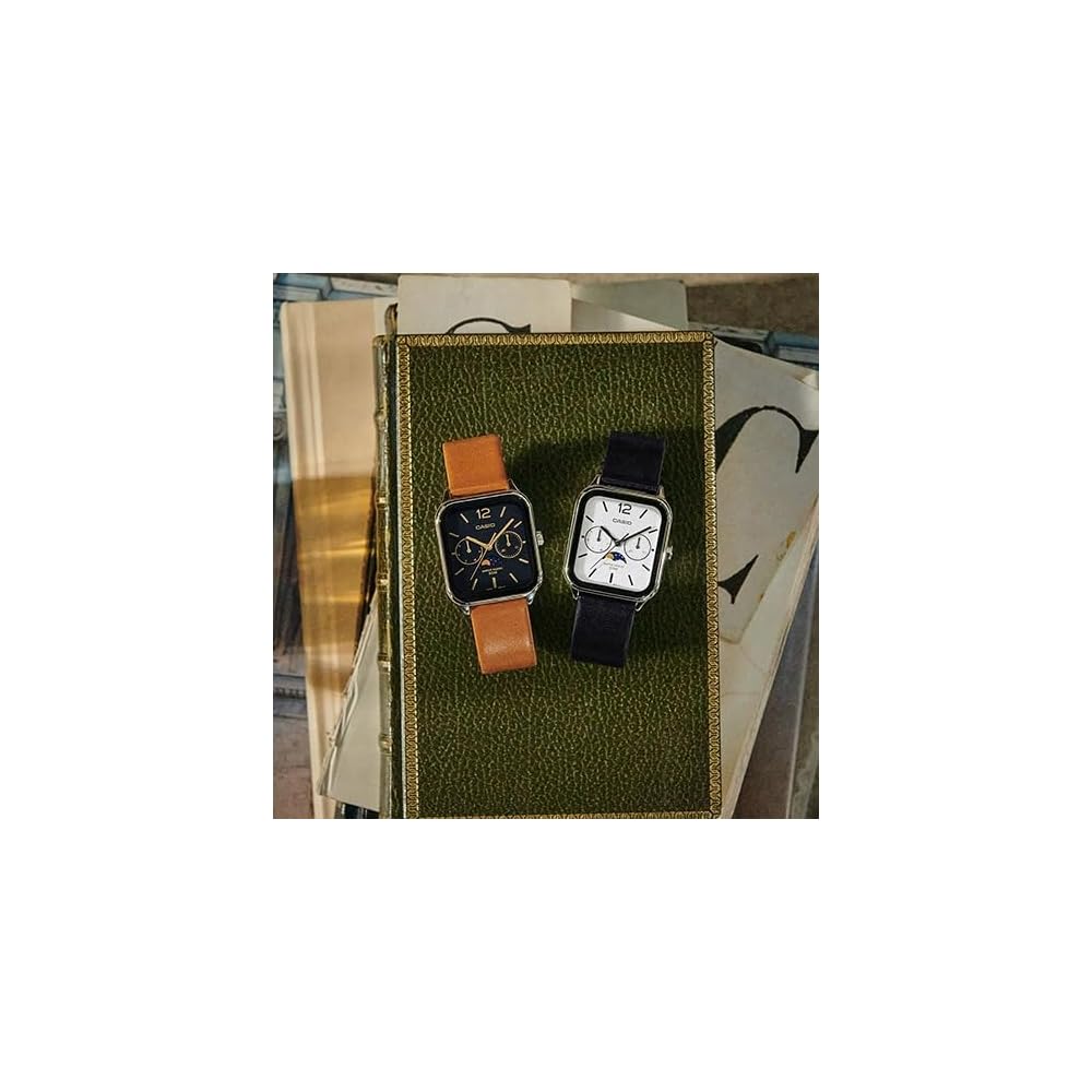 Casio Collection MTP-M305L-7AJF Men's Watch with Moon Phase Function White and Black Dial Leather Strap