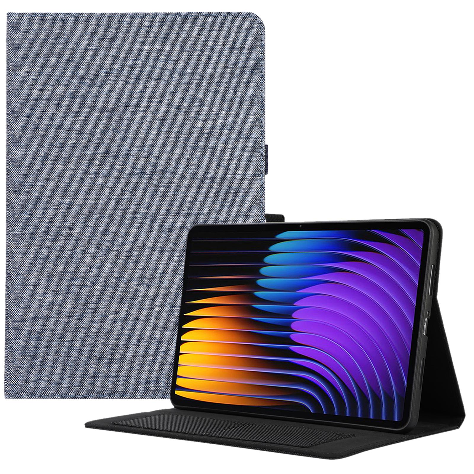 

Кожаный чехол для Xiaomi Pad 7/Pad 7 Pro с держателем для карт, тканевой текстурой, подставкой для планшета Blue