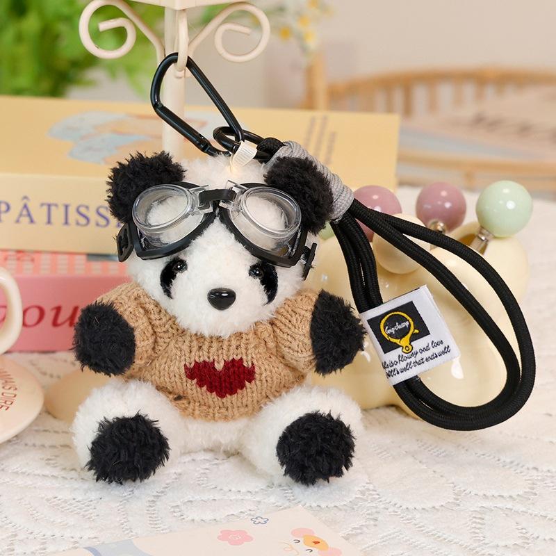 Pilot Panda Plush Keychain Student School Bag Backpack Pendant Doll Machine Pendant Delicate Bag Jewelry