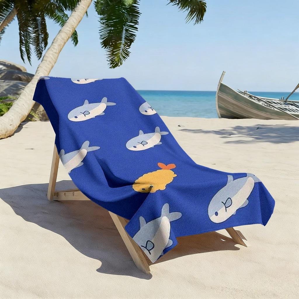 1pc, Oversized Soft Beach Towel in a Cartoon Fish Style, Featuring a Small Fish and Yellow Croaker Fish Print Pattern,Microfiber