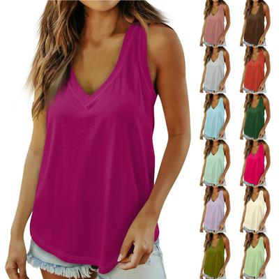 Women's Summer Casual Sleeveless Vest Solid Color V-Neck Pullover Basic Top
