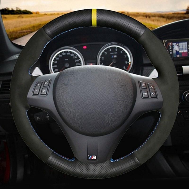 Ized Car Steering Wheel Cover Black Suede Steering Wheel Braid For BMW M Sport M3 E90 E91 E92 E93 E87 E81 E82 E88 X1 E84