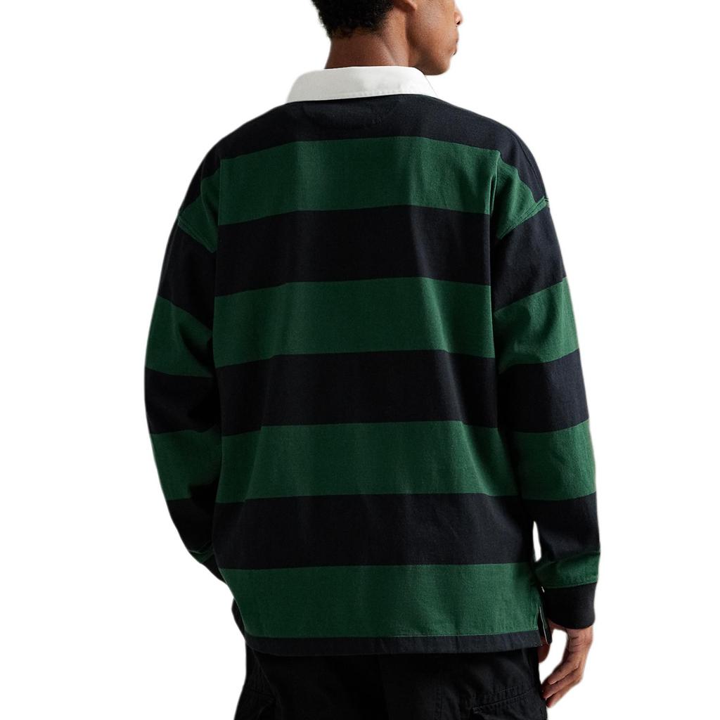 Polo Ralph Lauren Ribbed Color Block Collar Striped Split Long Sleeve Polo Shirt Men Tops MNPOKNI16824528-300