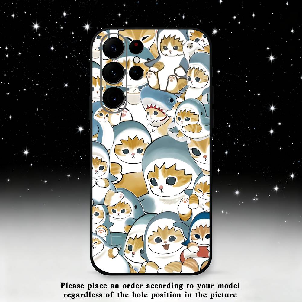 

Cute Cat Shark Phone Case For Samsung S25,S24,S21,S22,S23,S30,Ultra,S20,Plus,Fe,Lite,Note,10 Black Soft Shell Samsung S21 s305G