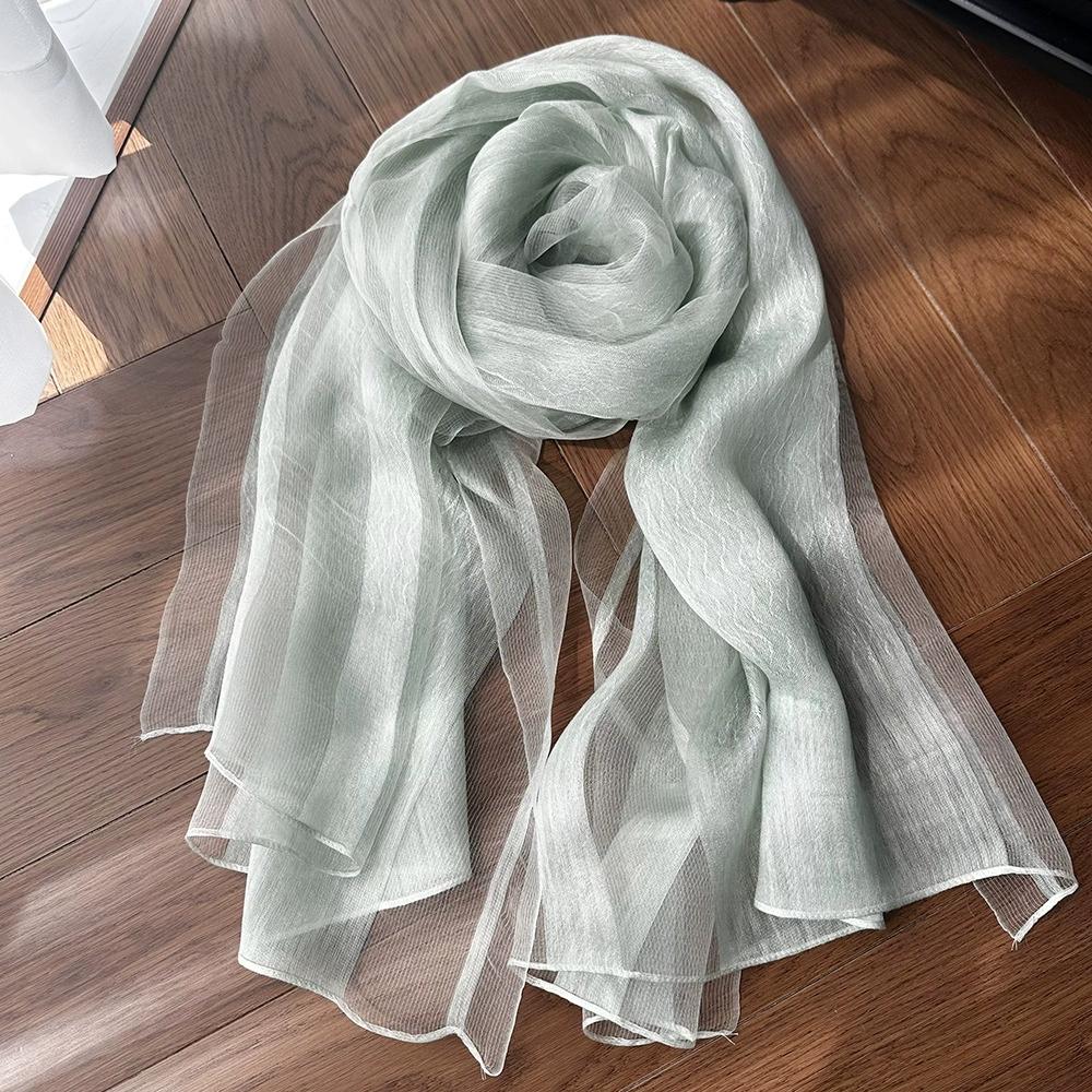 

Solid Color Mulberry Silk Scarf Long Length Sunscreen Silk Scarf for Women Decoration Water Wave Pattern Scraves and Shawls 200x78cm