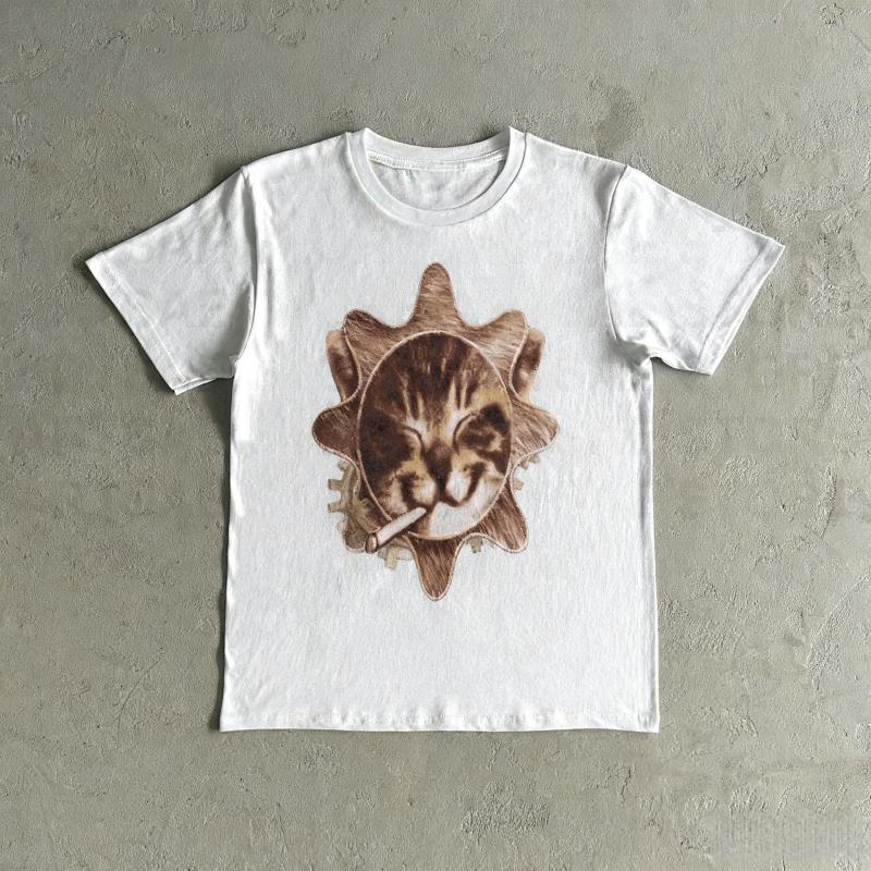 

2025 Summer Che Sun Cat Pattern- Rap Singer Che Sun Cat Peripheral for Men Women Pure Cotton Printed Street Trend T-shirt XL