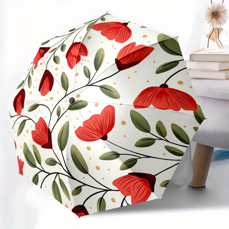 1pc Floral Pattern Automatic Open 8-Rib Windproof Umbrella, Travel & Commuting, Suitable for All Seasons