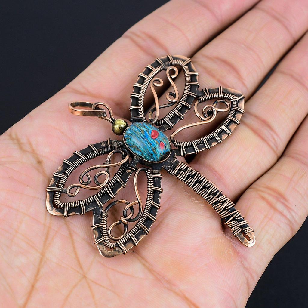 Rainbow Calsilica Pendant Gemstone Jewelry, 999 Copper Wire Wrapped Pendant, Handmade Jewelry Birthstone Pendant, Gift For Him