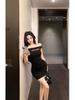 One-Shoulder Rivet Sleeveless Bandeau Dress - Slim Fit Black Summer Waist-Cinching Short Skirt