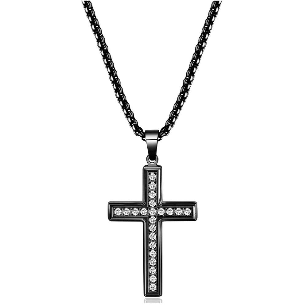 European & American Style 26MM Rhinestone Cross Necklace: Simple Versatile Stainless Steel Pendant for Women