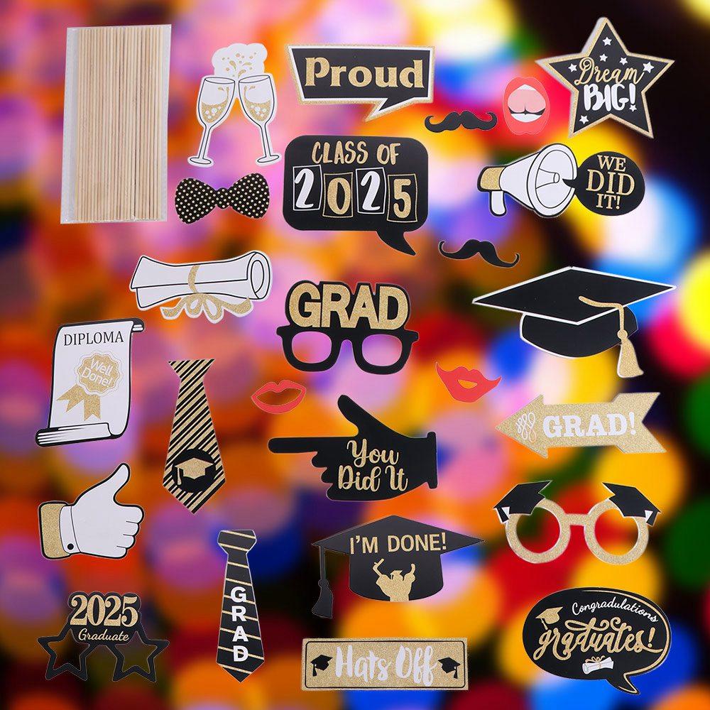25pcs Black Gold Graduation Photography Props Congratulation Dress Up Costume Mask Party Favors