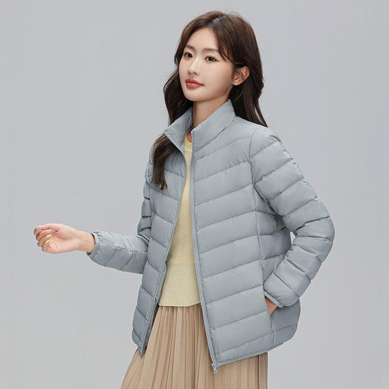 Women's Stand Collar Down Jacket 90% White Duck Down Lightweight Slim Short Winter Coat