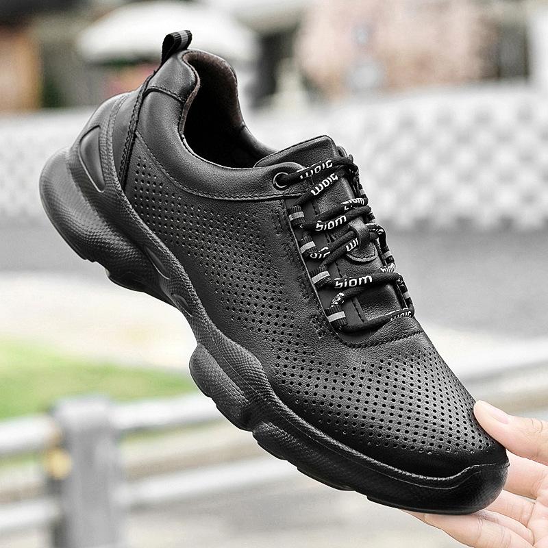 Autumn New High-quality Leather Casual Shoes Non-slip Outdoor Thick-soled Solid-color Sports Shoes
