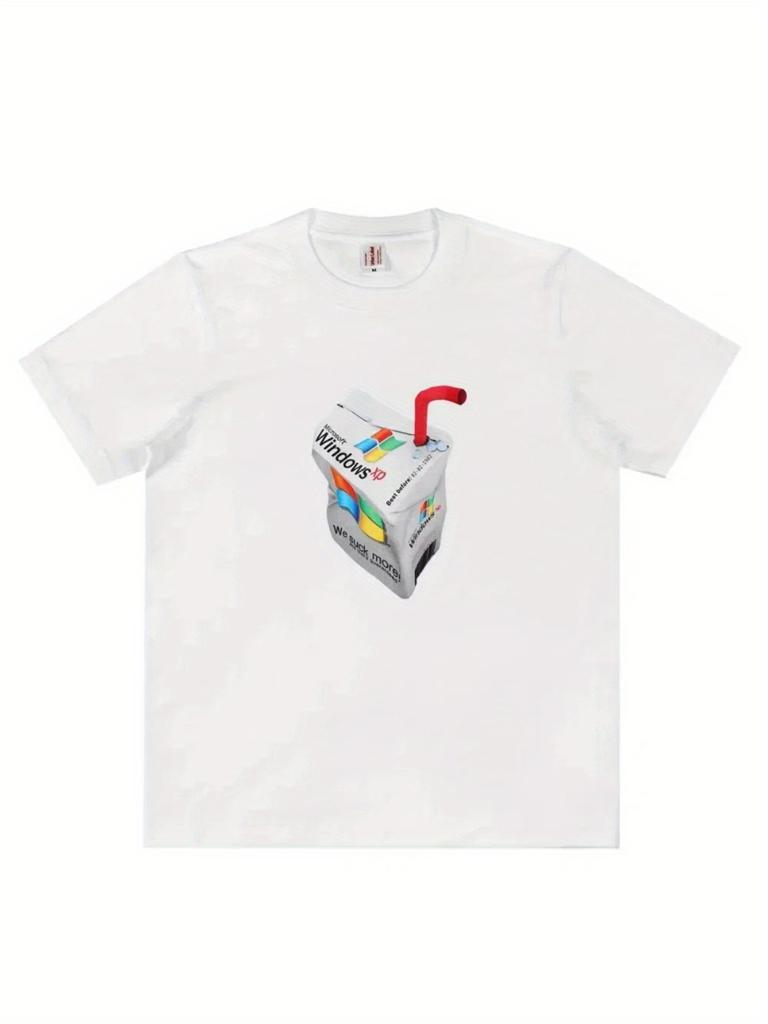 Men's Cotton T-Shirt Funny Windows Carton Retro Graphic Print, Black Oversized Streetwear Tee for Casual Wear, Machine Washable