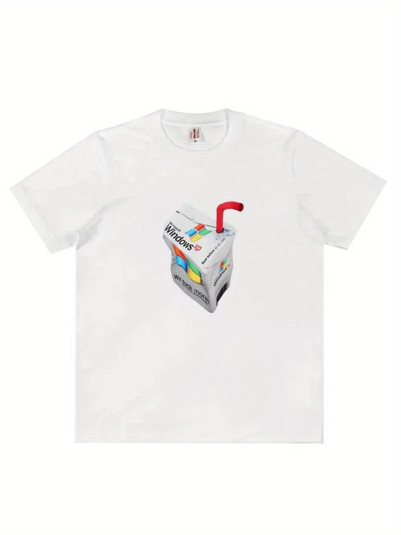 

Men s Cotton T-Shirt Funny Windows Carton Retro Graphic Print, Black Oversized Streetwear Tee for Casual Wear, Machine Washable 4XL